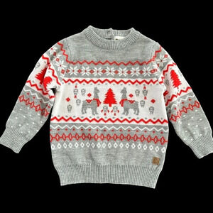 Tipsy Elves Toddler Boys 2T Gray Llama Fair Isle Crewneck Sweater Holiday Winter